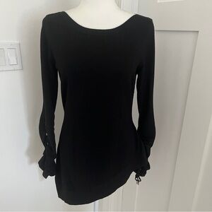 Karen Millen Women's Black Asimetric Long Sleeve Ruched Wool Bland Top Sz 4 *S23